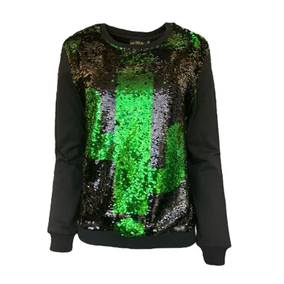 ANY OLD IRON BLACK MEN'S REVERSIBLE SEQUIN GREEN CACTUS SWEATSHIRT