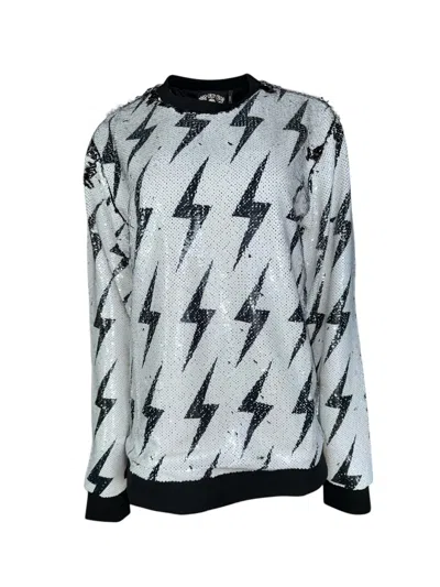 ANY OLD IRON BLACK / WHITE MEN'S BLACK & WHITE ZIGGY SEQUIN SWEATSHIRT