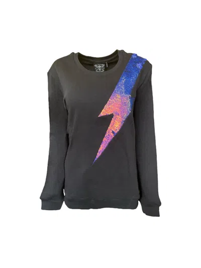 ANY OLD IRON GOLD / BLACK MEN'S IRIDESCENT OIL SLICK REVERSIBLE SEQUIN LIGHTNING SWEATSHIRT