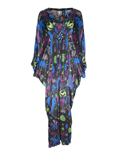 ANY OLD IRON WOMEN'S BLACK / BLUE MULTICOLORED COWGIRLS ARE FOREVER BEADED DRESS