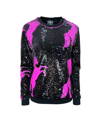 ANY OLD IRON WOMEN'S BLACK / PINK PINK PONY REVERSIBLE SEQUIN SWEATSHIRT
