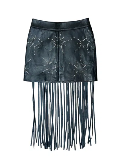 ANY OLD IRON WOMEN'S BLACK / SILVER SILVER STUDDED STARBURST LEATHER MINI SKIRT
