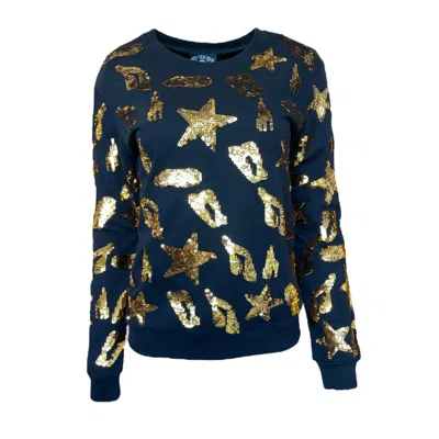 ANY OLD IRON WOMEN'S GOLD / BLACK GOLDEN LEOPARD STAR SEQUIN SWEATSHIRT