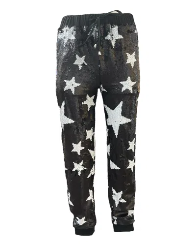 ANY OLD IRON BLACK / WHITE / SILVER MEN'S BLACK SPARKLE STAR REVERSIBLE SILVER SEQUIN JOGGERS