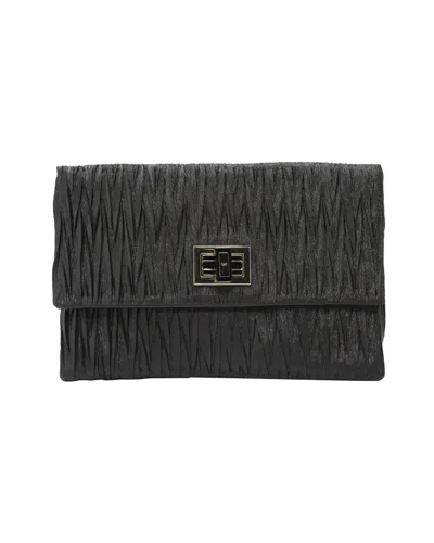 ANYA HINDMARCH TEXTURED METALLIC CLUTCH BAG IN BLACK SATIN