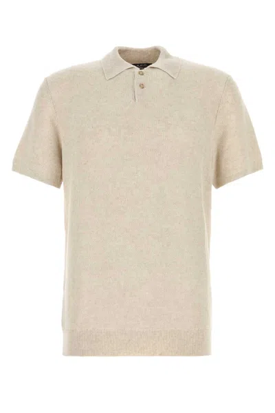 APC MELANGE BEIGE VISCOSE BLEND POLO SHIRT