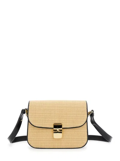 APC A.P.C. WOMEN 'GRACE SMALL' BEIGE SHOULDER BAG WITH CLASP CLOSURE AND ADJUSTABLE LEATHER STRAP IN LEA