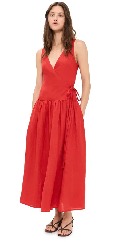 APIECE APART TIERED WRAP MAXI DRESS POPPY RED
