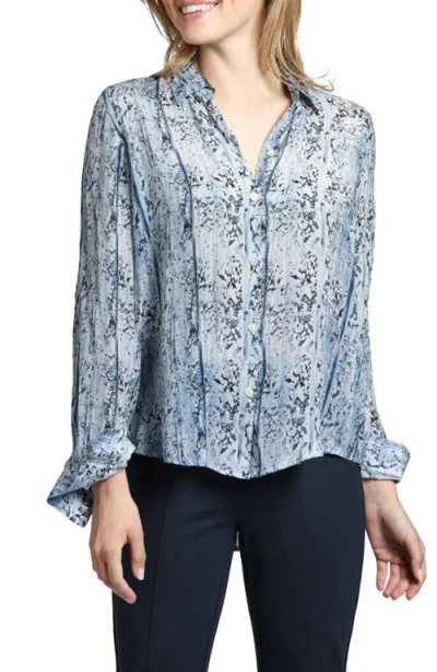 APNY APNY ABSTRACT PRINT ROLL TAB SLEEVE CHIFFON BUTTON-UP SHIRT