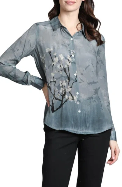APNY APNY ABSTRACT PRINT ROLL TAB SLEEVE CHIFFON BUTTON-UP SHIRT