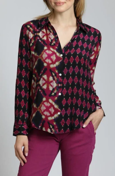 APNY APNY ABSTRACT PRINT ROLL TAB SLEEVE CHIFFON BUTTON-UP SHIRT