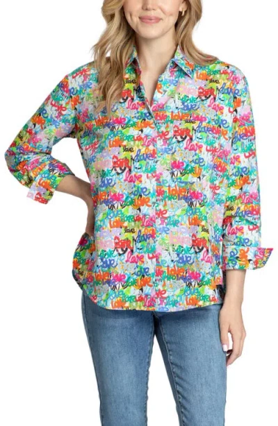 APNY APNY OVERSIZE FEATHER PRINT BUTTON-UP SHIRT