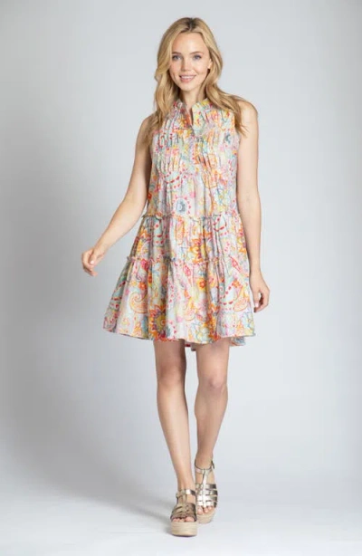 APNY APNY PRINT PINTUCK SLEEVELESS BABYDOLL DRESS