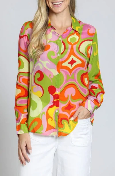 APNY APNY PRINT ROLL TAB SLEEVE BUTTON-UP SHIRT