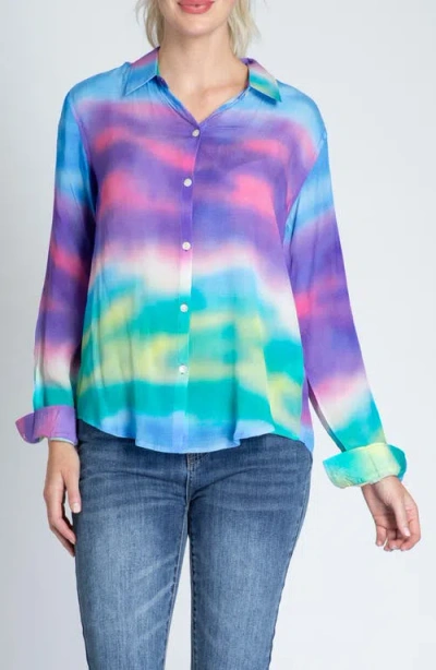 APNY APNY PRINT ROLL-UP SLEEVE CHIFFON BUTTON-UP SHIRT