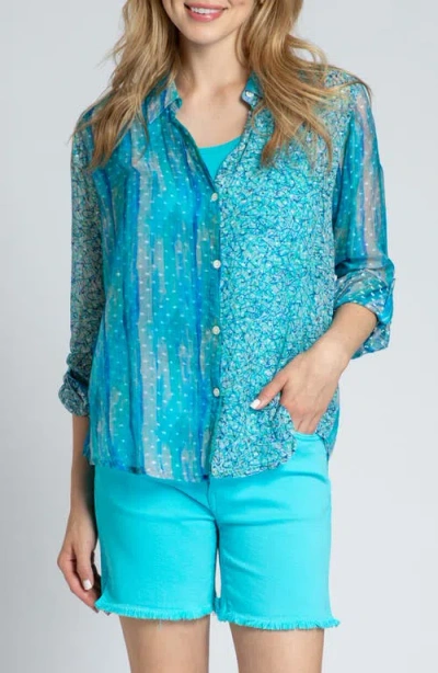 APNY APNY PRINT ROLL-UP SLEEVE CHIFFON BUTTON-UP SHIRT