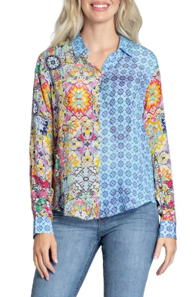 APNY APNY PRINT ROLL-UP SLEEVE CHIFFON BUTTON-UP SHIRT