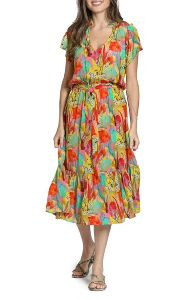 APNY APNY PRINT SHORT SLEEVE MIDI DRESS