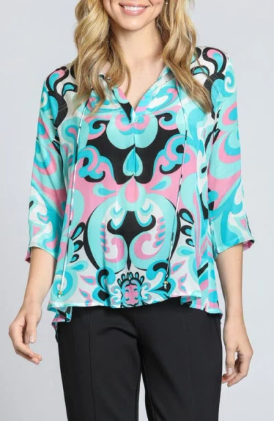 APNY APNY PRINT TASSEL SPLIT NECK CHIFFON TOP