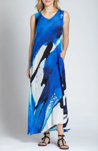 APNY APNY PRINT V-NECK SLEEVELESS CHIFFON MIDI DRESS