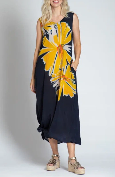 APNY APNY PRINT V-NECK SLEEVELESS CHIFFON MIDI DRESS