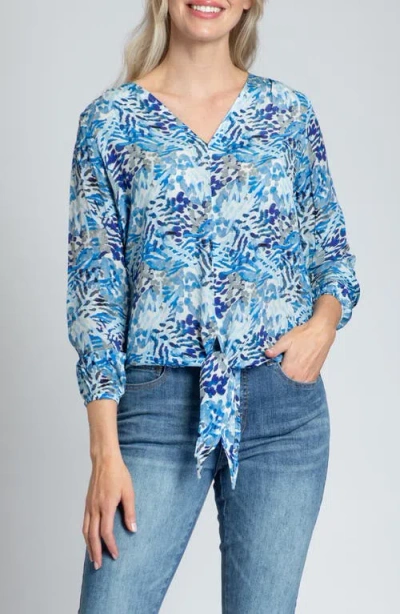 APNY APNY PRINT V-NECK TIE FRONT CHIFFON TOP