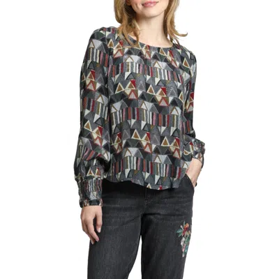 APNY APNY PRINTED SMOCKED CUFF TOP