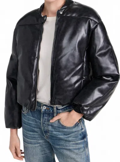 APPARIS FAUX LEATHER GIGI PADDED CROPPED BOMBER JACKET IN BLACK