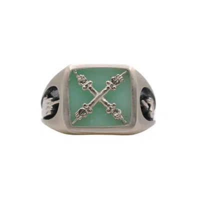 APRÈS YOUTH WOMEN'S GREEN / SILVER INTROVERT SIGNET RING CRYSOPRASE
