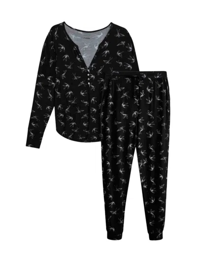 AQS AQS WOMEN'S 2-PIECE BIRD-PRINT SHIRT & PANTS PAJAMA SET