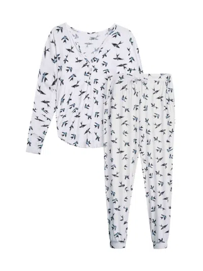 AQS AQS WOMEN'S 2-PIECE BIRD-PRINT SHIRT & PANTS PAJAMA SET