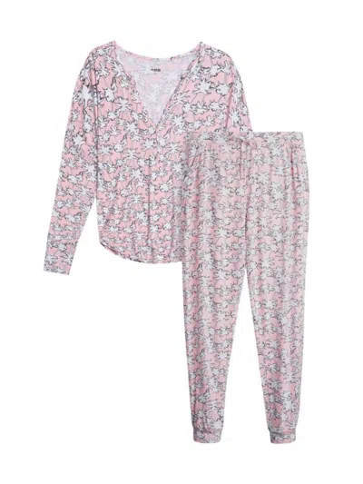 AQS AQS WOMEN'S 2-PIECE PALM-PRINT SHIRT & PANTS PAJAMA SET