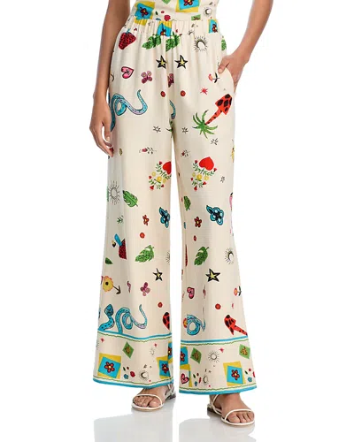 AQUA BORDER PRINT MIXED PRINT WIDE LEG PANTS - EXCLUSIVE