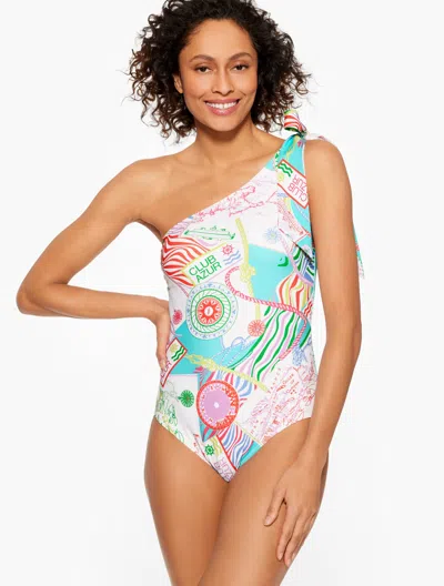 AQUA CLUB MISSES - AQUA CLUB BOW SHOULDER ONE-PIECE SWIMSUIT - CÃ´TE D'AZUR - VIVID TURQUOISE - LARGE TALBOTS
