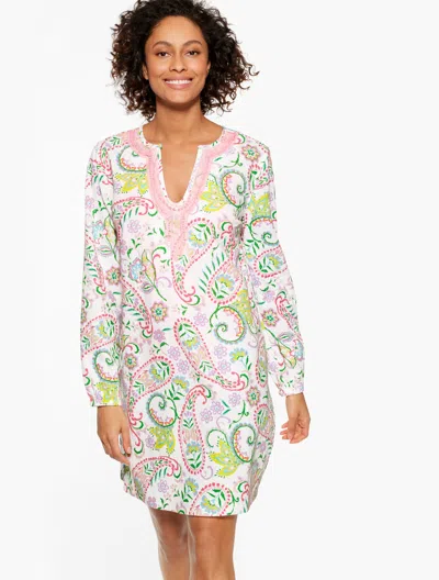 AQUA CLUB MISSES - AQUA CLUB GAUZE CAFTAN COVER-UP - ISLAND PAISLEY - WHITE - LARGE TALBOTS