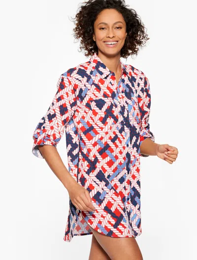 AQUA CLUB MISSES - AQUA CLUB GAUZE SHIRT COVER-UP - NAUTICAL VIBES - RED PEPPER - XL - 100% COTTON TALBOTS