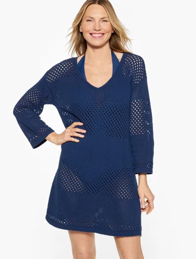 AQUA CLUB MISSES - AQUA CLUB OPEN-KNIT BEACH DRESS COVER-UP - INK - SMALL - 100% COTTON TALBOTS