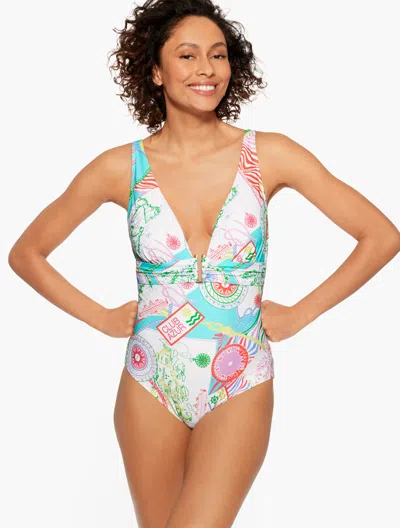 AQUA CLUB MISSES - AQUA CLUB V-NECK ONE-PIECE SWIMSUIT - CÃ´TE DÂAZUR - VIVID TURQUOISE - XXL TALBOTS