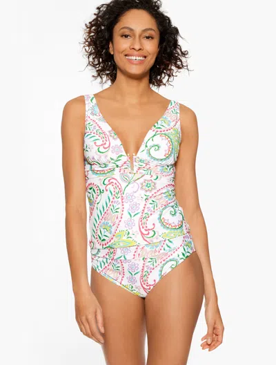 AQUA CLUB MISSES - AQUA CLUB V-NECK TANKINI - ISLAND PAISLEY - WHITE - LARGE TALBOTS