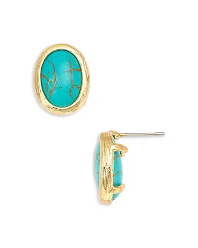 AQUA OVAL STONE STUD EARRINGS IN GOLD TONE - EXCLUSIVE