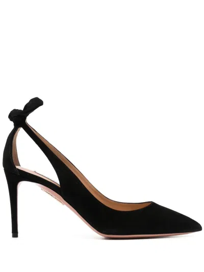 AQUAZZURA AQUAZZURA - BLACK BOW TIE 85 SUEDE PUMPS - WOMEN'S