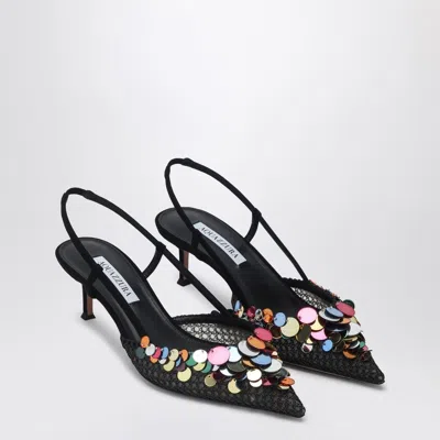 AQUAZZURA AQUAZZURA BLACK CAN CAN PUMPS 50 WITH PAILLETTES