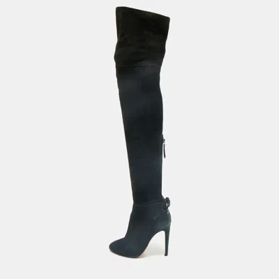 AQUAZZURA BLACK SUEDE GAINSBOURG KNEE LENGTH BOOTS SIZE 35