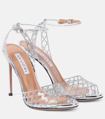 AQUAZZURA LUMIERE 105 EMBELLISHED PVC SANDALS