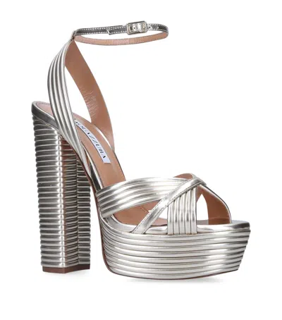 AQUAZZURA AQUAZZURA METALLIC SUNDANCE PLATFORM SANDALS 140