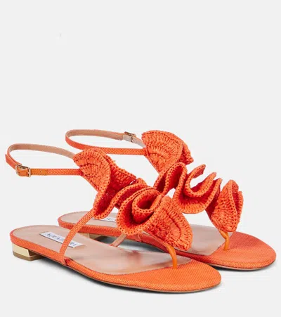 AQUAZZURA NOCHES TROPICALES RAFFIA THONG SANDALS