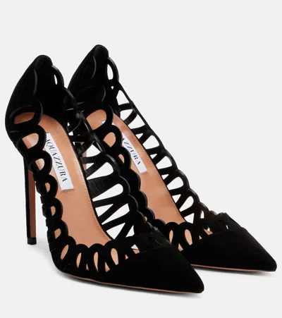 AQUAZZURA PEEP 105 SCALLOPED LEATHER PUMPS