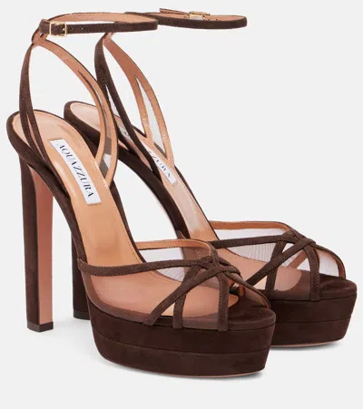AQUAZZURA SHEAR PLATEAU 130 SUEDE PLATFORM SANDALS