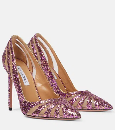 AQUAZZURA THE SPY 105 GLITTER MESH PUMPS