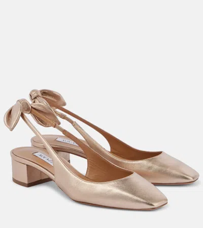 AQUAZZURA VERY BOW 35 METALLIC LEATHER SLINGBACK PUMPS